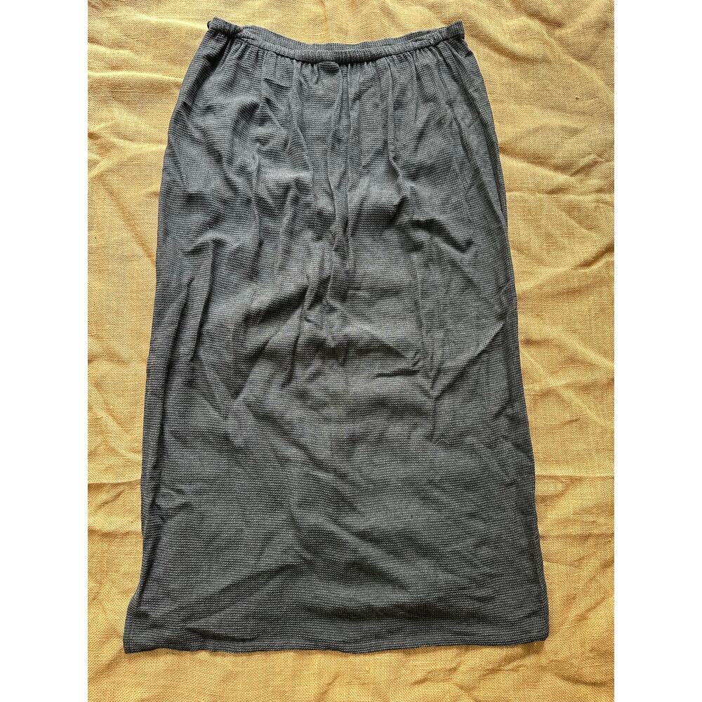 Eileen Fisher Wool Maxi Skirt Size 2 X Large gray peasant minimalist plaid slit